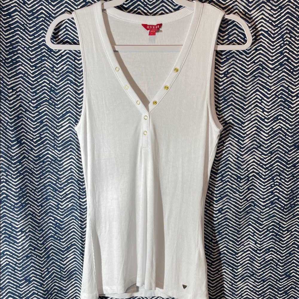 Guess White Button-Accent Tank Top